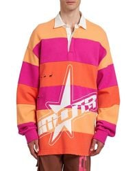 Members of The Rage - Striped Cotton Distressed Long-Sleeve Polo Shirt - Lyst