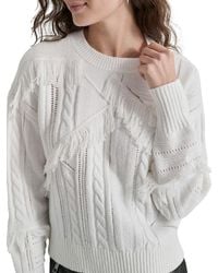 DKNY - Fringed Cable-Knit Drop Shoulder Sweater - Lyst