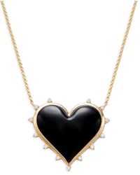 Effy - 14k Yellow Gold Diamond & Onyx Heart Pendant Necklac - Lyst