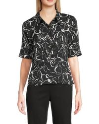Halston - Printed Pleated-front Top - Lyst