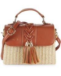 Surell - Woven Straw & Faux Leather Top-Handle Bag - Lyst