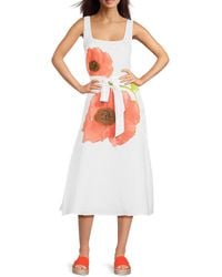 Karl Lagerfeld - Floral Linen-Blend Belted Midi-Dress - Lyst