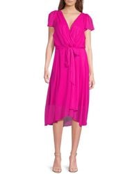 DKNY - Belted Faux Wrap Midi-Dress - Lyst