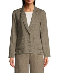 Eileen Fisher Women's Organic Linen Notch-collar Shaped Blazer - Khaki - Size Xs - Green