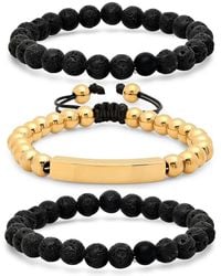 Anthony Jacobs - 3-Piece 18K Goldplated Stainless Steel & Lava Beaded Bracelet Set - Lyst