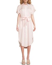 Saks Fifth Avenue - Striped Belted Midi Dress - Lyst