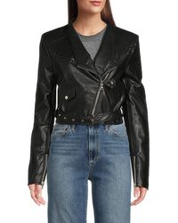 RTA - Faux Leather Cropped Biker Jacket - Lyst