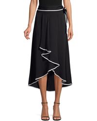 Beatrice B. Tie-waist Contrast Piping High-low Midi Skirt - Black
