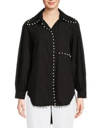 Lea & Viola - High-Low Pearl Studded Button Down Shirt - Lyst