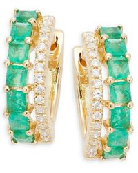 Saks Fifth Avenue Saks Fifth Avenue 14k Yellow Gold, Emerald & Diamond Earrings - White