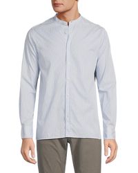 Officine Generale - Striped Band Collar Button Down Shirt - Lyst