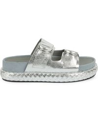 silver flat slide sandals