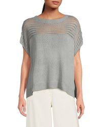 Max Studio - Linen-Blend Mesh Yoke Short-Sleeve Sweater - Lyst
