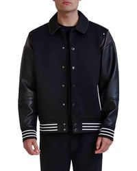 Karl Lagerfeld - Faux Leather Sleeve Bomber Jacket - Lyst