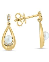 Effy - 14K, 0.05 Tcw Diamond & 4.5Mm Freshwater Pearl Drop Earrings - Lyst
