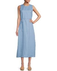 Saks Fifth Avenue - Belted 100% Linen A-Line Midi-Dress - Lyst
