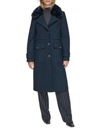 Andrew Marc - Olpae Faux Fur Collar Wool Blend Trench Coat - Lyst