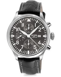 Gevril - Vaughn 44mm Stainless Steel Case & Leather Strap Automatic Watch - Lyst