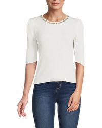 Nanette Lepore - Jewelneck Ribbed Sweater - Lyst