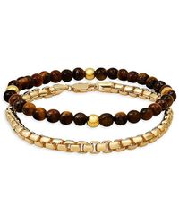 Anthony Jacobs - 2-Piece 14K Goldplated Sterling & Tigers Eye & Box Chain Bracelet Set - Lyst