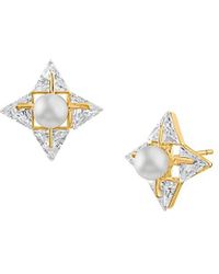 CZ by Kenneth Jay Lane - Look Of Real 14k Goldplated, Glass Pearl & Cubic Zirconia Stud Earrings - Lyst