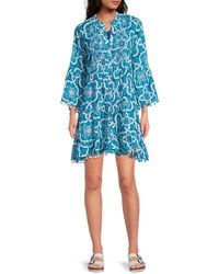 La Moda Clothing - Printed Cotton Mini Cover Up Dress - Lyst