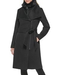 Karl Lagerfeld - Faux Fur Trim Wool-Blend Coat - Lyst