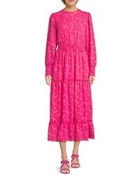 Tahari - Jacquard Smocked Midi-Dress - Lyst