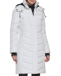 Kenneth Cole Mixed Quilted Puffer Coat - White