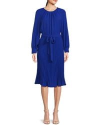 Calvin Klein - Belted & Pleated Midi-Dress - Lyst