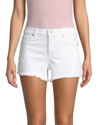 7 For All Mankind - Women's Denim Cuf-off Shorts - White - Size 32 (10-12) - Lyst