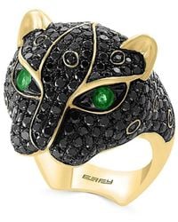 Effy - 14k Yellow Gold, Black Diamond & Emerald Ring/size 6 - Lyst