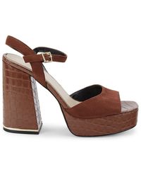 Kenneth Cole - Dolly Suede & Croc Embossed Leather Sandals - Lyst