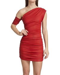 LAQUAN SMITH - Ruched Leather Mini Dress - Lyst