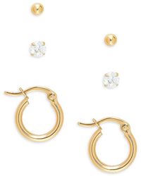 Sterling Forever - Set Of 3 Two Tone Sterling Earrings - Lyst