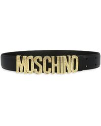 Moschino - Crystal Embellished Logo Leather Belt - Lyst