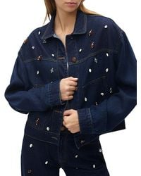 Nocturne - Embellished Cotton Denim Jacket - Lyst