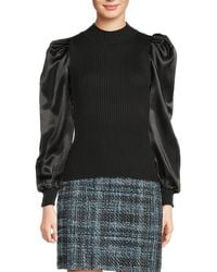 Lea & Viola - Mixed Media Puff Sleeve Top - Lyst
