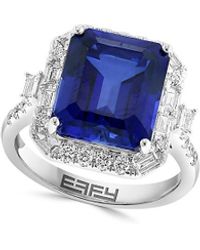 Effy - 14k White Gold, Lab Grown Sapphire & 0.96 Tcw Lab Grown Diamond Cocktail Ring - Lyst