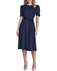 DKNY - Scuba Crepe Belted Midi-Dress - Lyst