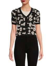Lea & Viola - Floral Textured Cropped Cardigan - Lyst