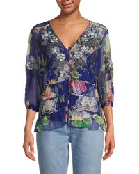 Johnny Was - Mazzy Ruched Floral Blouse - Lyst