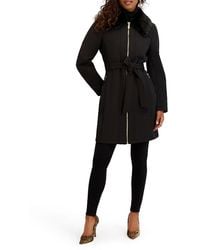 Kensie - Softshell Faux Shearling Collar Coat - Lyst