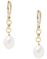 Effy - 14K, 11Mm Freshwater Pearl & Diamond Drop Earrings - Lyst
