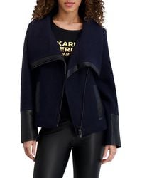 Karl Lagerfeld - Wool-Blend Asymmetrical Jacket With Faux Leather Trim - Lyst