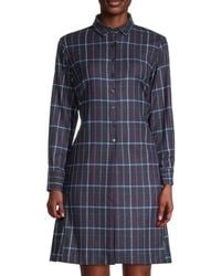 ROSSO35 - Belted Plaid Wool Blend Shirt Dress - Lyst