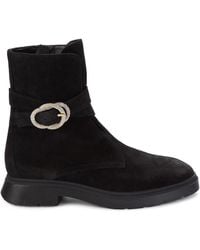 Stuart Weitzman - 32mm Crystal Buckle Suede Ankle Boots - Lyst