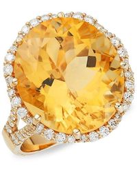 Effy - 14k Yellow Gold, Citrine & Diamond Oval Ring/size 7 - Lyst