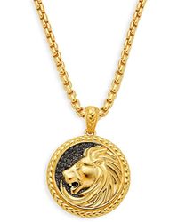 Effy Goldplated Sterling Silver & Black Sapphire Embossed Lion Pendant Necklace - Metallic