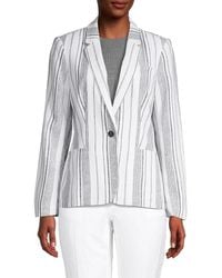 Calvin Klein Striped Linen-blend Blazer - White